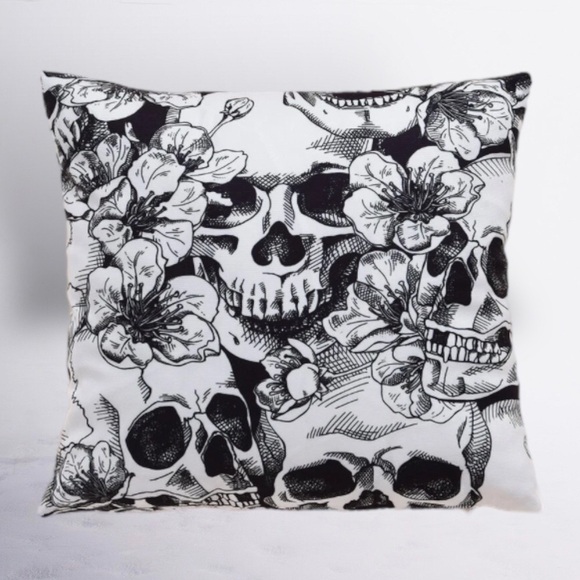 Bee Happy Market Boutique Other - Pillow Cover Skulls Zipper Closure Large Black White Square 17.7 X 17.7 inches